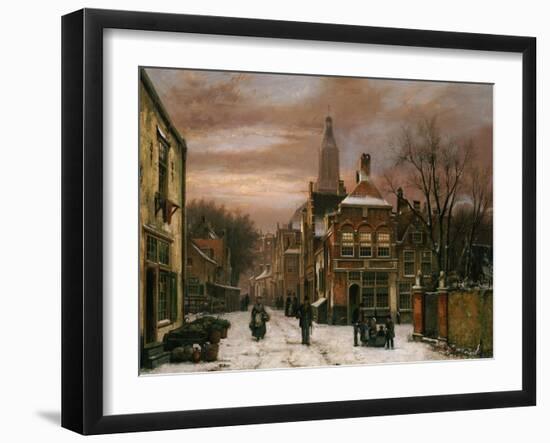 A Wintery Scene: a Dutch Street with Numerous Figures-Willem Koekkoek-Framed Giclee Print