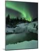 A Wintery Waterfall And Aurora Borealis Over Tennevik River, Norway-Stocktrek Images-Mounted Photographic Print