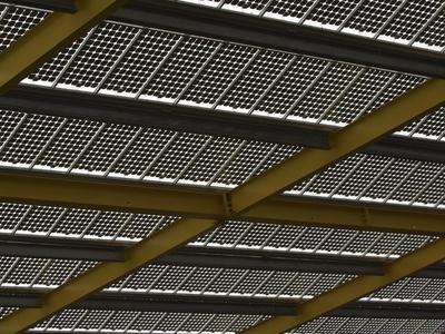 A Wire Mesh Ceiling With Metal Beams Photographic Print By Art Com