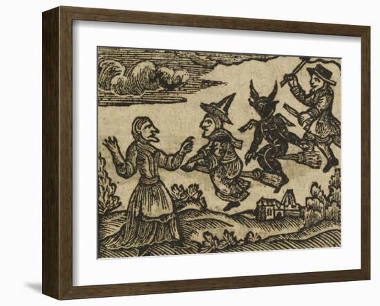 A Witch and Demon Flying On Broomsticks. There Is Also a Servant and Gentleman Depicted-null-Framed Giclee Print