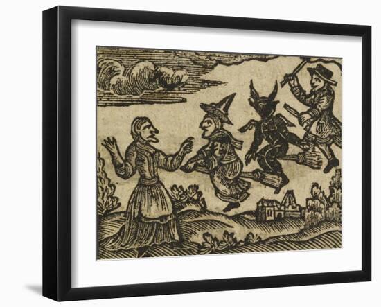 A Witch and Demon Flying On Broomsticks. There Is Also a Servant and Gentleman Depicted-null-Framed Giclee Print