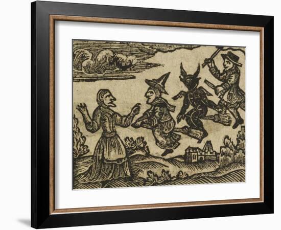 A Witch and Demon Flying On Broomsticks. There Is Also a Servant and Gentleman Depicted-null-Framed Giclee Print