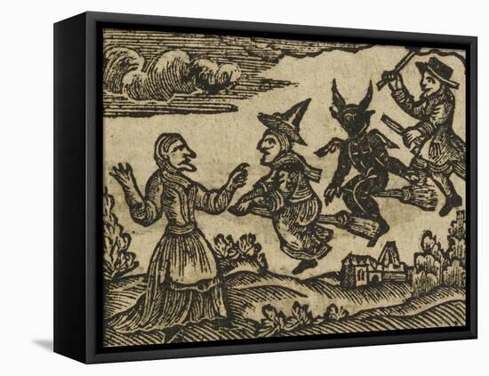 A Witch and Demon Flying On Broomsticks. There Is Also a Servant and Gentleman Depicted-null-Framed Premier Image Canvas