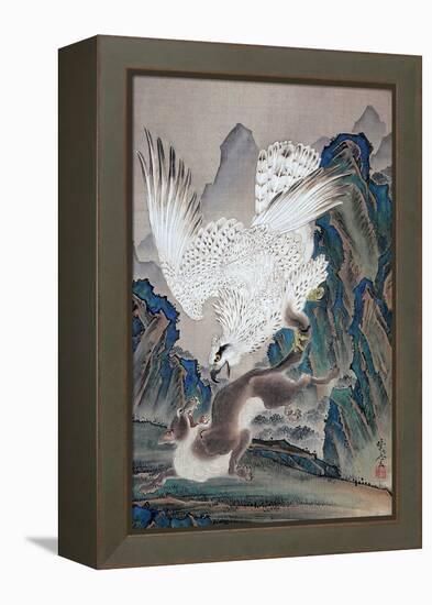 A Wolf Attacked by White Eagle-Kyosai Kawanabe-Framed Premier Image Canvas