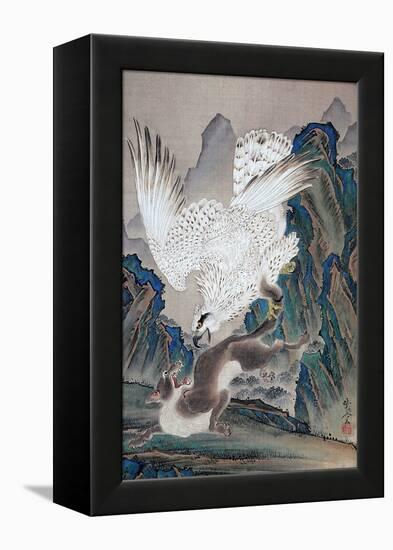 A Wolf Attacked by White Eagle-Kyosai Kawanabe-Framed Premier Image Canvas