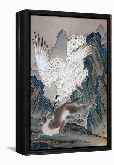 A Wolf Attacked by White Eagle-Kyosai Kawanabe-Framed Premier Image Canvas