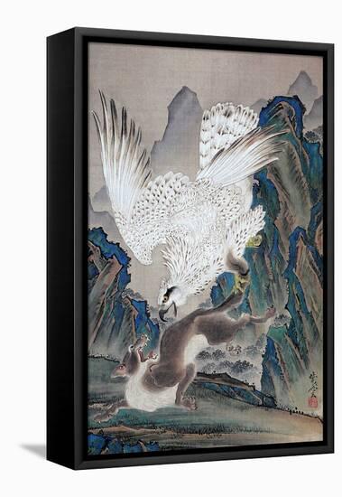 A Wolf Attacked by White Eagle-Kyosai Kawanabe-Framed Premier Image Canvas