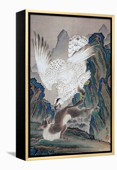 A Wolf Attacked by White Eagle-Kyosai Kawanabe-Framed Premier Image Canvas