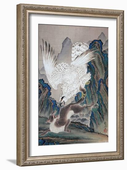 A Wolf Attacked by White Eagle-Kyosai Kawanabe-Framed Giclee Print