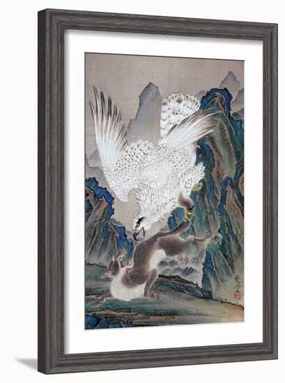 A Wolf Attacked by White Eagle-Kyosai Kawanabe-Framed Giclee Print