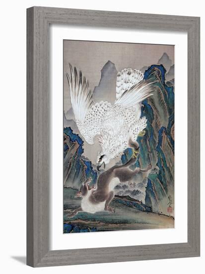 A Wolf Attacked by White Eagle-Kyosai Kawanabe-Framed Giclee Print