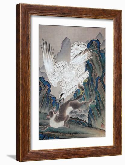 A Wolf Attacked by White Eagle-Kyosai Kawanabe-Framed Giclee Print