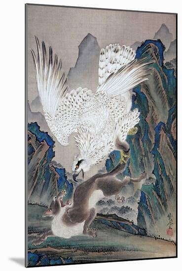 A Wolf Attacked by White Eagle-Kyosai Kawanabe-Mounted Giclee Print