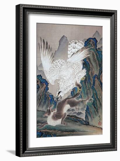 A Wolf Attacked by White Eagle-Kyosai Kawanabe-Framed Giclee Print