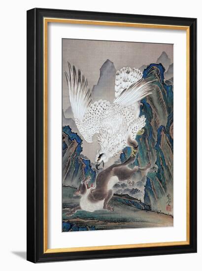 A Wolf Attacked by White Eagle-Kyosai Kawanabe-Framed Giclee Print