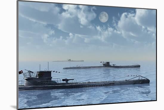 A Wolfpack of German U-Boat Submarines-null-Mounted Art Print