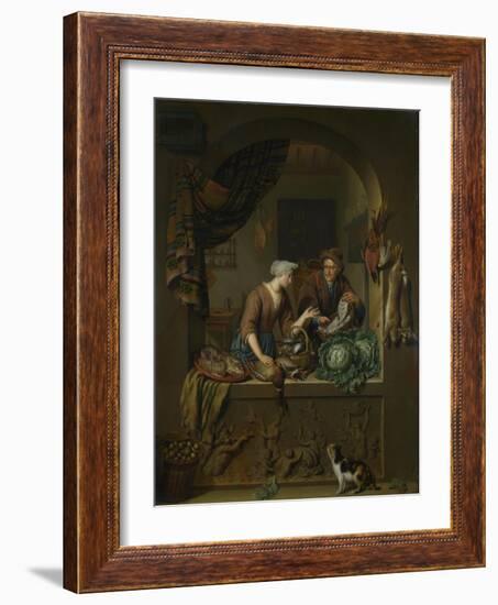 A Woman and a Fish-Pedlar in a Kitchen, 1713-Willem Van Mieris-Framed Giclee Print