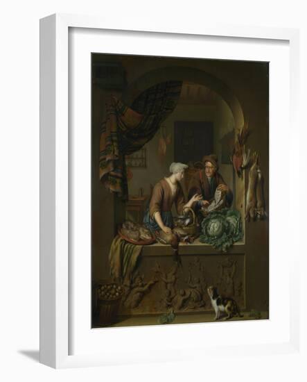 A Woman and a Fish-Pedlar in a Kitchen, 1713-Willem Van Mieris-Framed Giclee Print