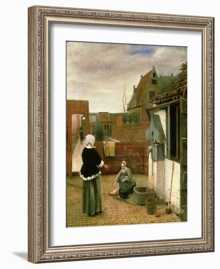 A Woman and a Maid in a Courtyard, c.1660-61-Pieter de Hooch-Framed Giclee Print