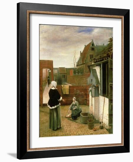 A Woman and a Maid in a Courtyard, c.1660-61-Pieter de Hooch-Framed Giclee Print