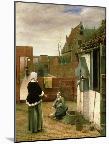 A Woman and a Maid in a Courtyard, c.1660-61-Pieter de Hooch-Mounted Giclee Print