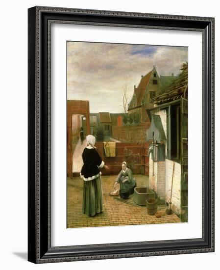 A Woman and a Maid in a Courtyard, c.1660-61-Pieter de Hooch-Framed Giclee Print