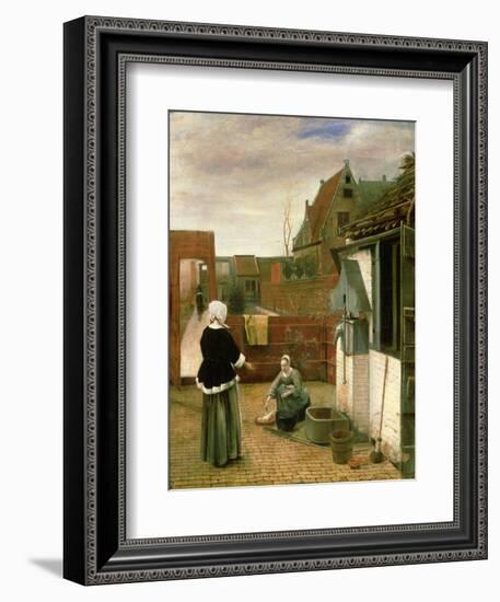 A Woman and a Maid in a Courtyard, c.1660-61-Pieter de Hooch-Framed Giclee Print