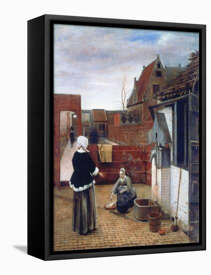 A Woman and a Maid in a Courtyard, C1660-1661-Pieter de Hooch-Framed Premier Image Canvas
