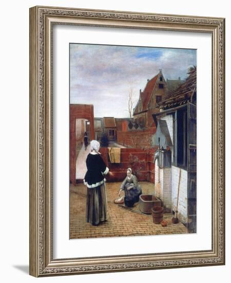 A Woman and a Maid in a Courtyard, C1660-1661-Pieter de Hooch-Framed Giclee Print