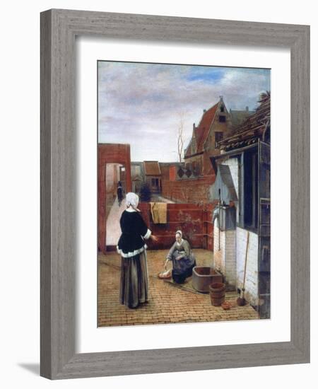 A Woman and a Maid in a Courtyard, C1660-1661-Pieter de Hooch-Framed Giclee Print