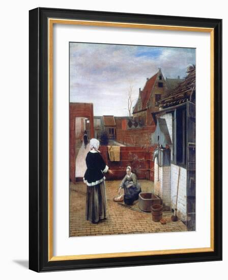 A Woman and a Maid in a Courtyard, C1660-1661-Pieter de Hooch-Framed Giclee Print