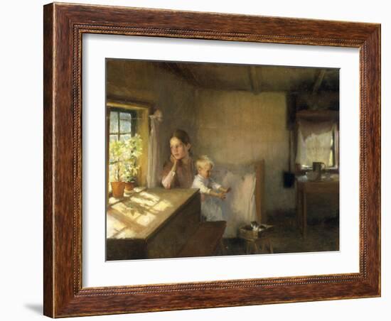 A Woman and Child in a Sunlit Interior, 1889-Albert Edelfelt-Framed Giclee Print
