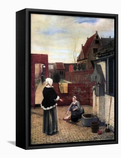 A Woman and Her Maid in a Courtyard, C1660-1661-Pieter de Hooch-Framed Premier Image Canvas