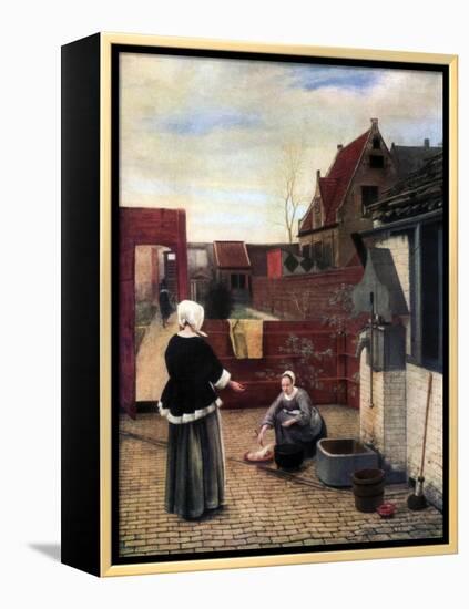 A Woman and Her Maid in a Courtyard, C1660-1661-Pieter de Hooch-Framed Premier Image Canvas