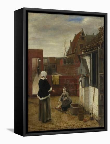 A Woman and Her Maid in a Courtyard, Ca 1661-Pieter de Hooch-Framed Premier Image Canvas