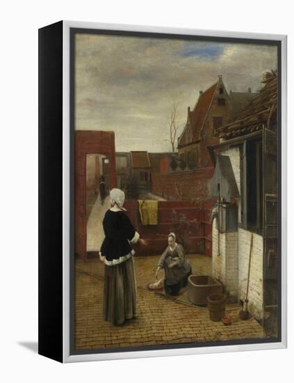 A Woman and Her Maid in a Courtyard, Ca 1661-Pieter de Hooch-Framed Premier Image Canvas