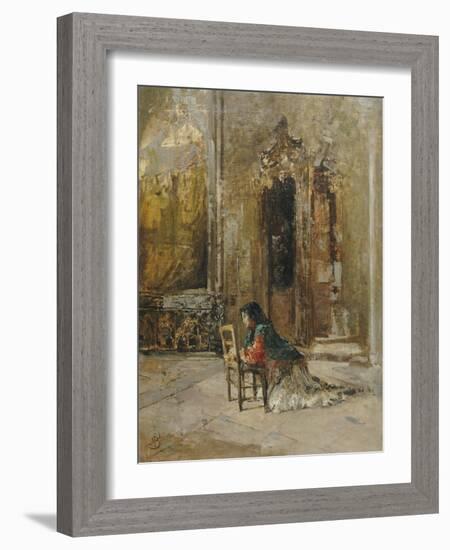 A Woman at Prayer in a Church-Mose Bianchi-Framed Giclee Print