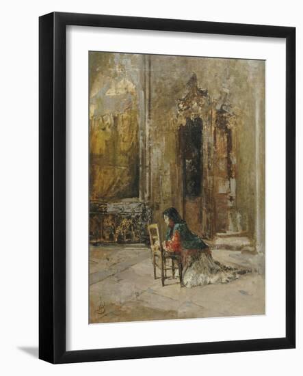 A Woman at Prayer in a Church-Mose Bianchi-Framed Giclee Print