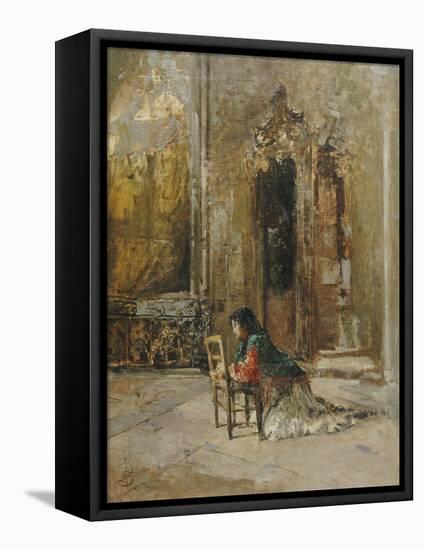 A Woman at Prayer in a Church-Mose Bianchi-Framed Premier Image Canvas