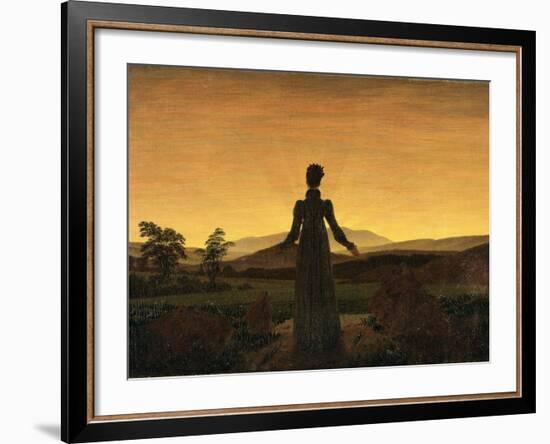 A Woman at Sunset or Sunrise-Caspar David Friedrich-Framed Photographic Print