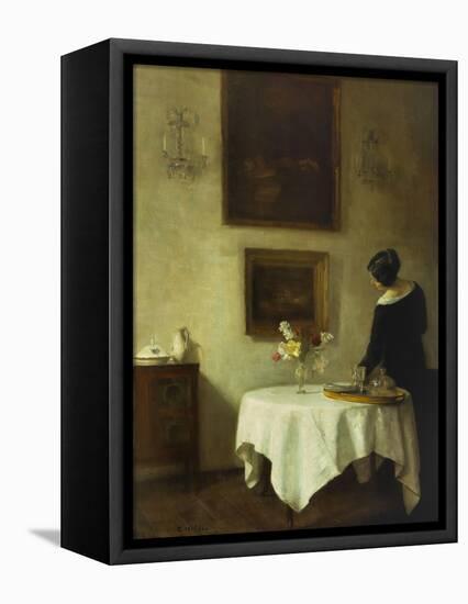 A Woman by a Dining Table-Carl Holsoe-Framed Premier Image Canvas