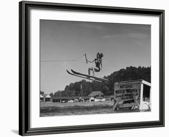 A Woman Competing in the National Water Skiing Championship Tournament-null-Framed Photographic Print