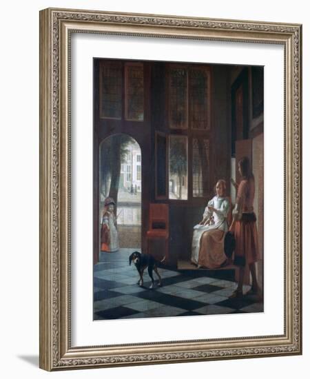 A Woman Directing a Young Man with a Letter, 1670-Pieter de Hooch-Framed Premium Giclee Print