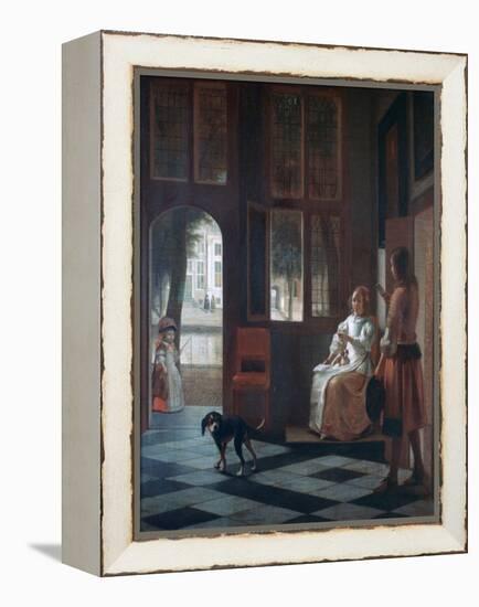 A Woman Directing a Young Man with a Letter, 1670-Pieter de Hooch-Framed Premier Image Canvas