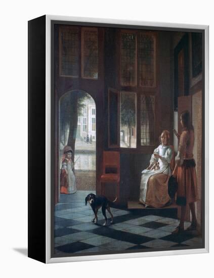 A Woman Directing a Young Man with a Letter, 1670-Pieter de Hooch-Framed Premier Image Canvas