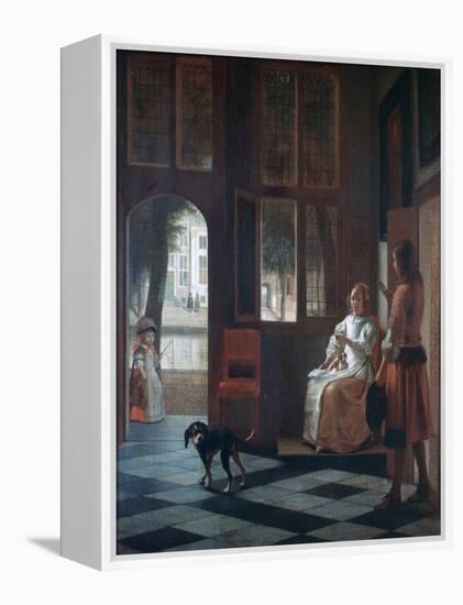 A Woman Directing a Young Man with a Letter, 1670-Pieter de Hooch-Framed Premier Image Canvas