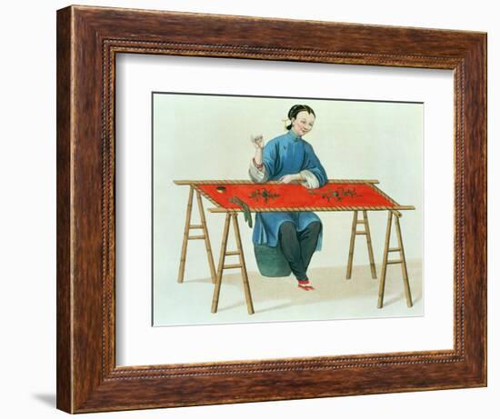 A Woman Embroidering Plate 41 from "The Costume of China"-Major George Henry Mason-Framed Giclee Print