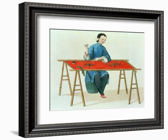 A Woman Embroidering Plate 41 from "The Costume of China"-Major George Henry Mason-Framed Giclee Print