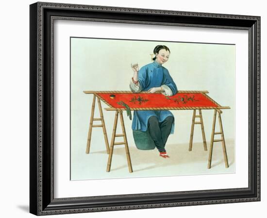 A Woman Embroidering Plate 41 from "The Costume of China"-Major George Henry Mason-Framed Giclee Print