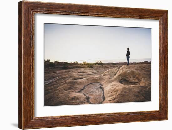 A Woman Enjoys The Sunset Over Indian Creek, Utah-Louis Arevalo-Framed Photographic Print